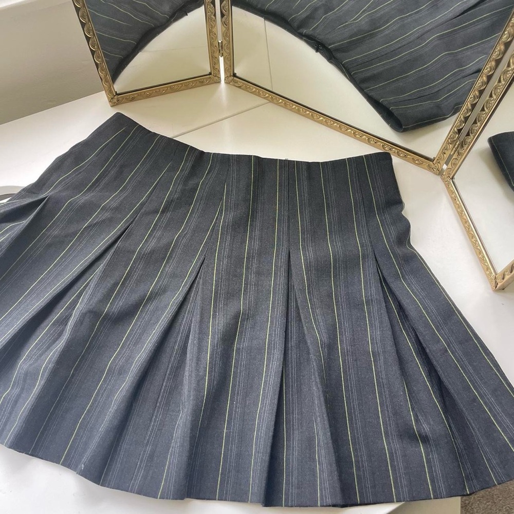 Pleated Black Pinstripe Skirt